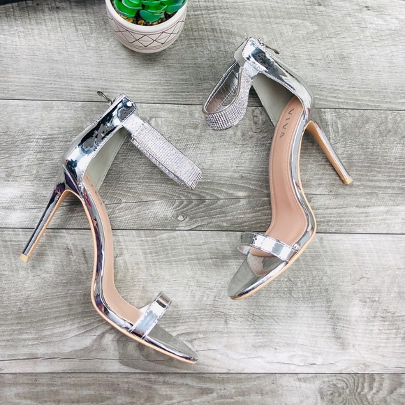 NEW SILVER TWO STRAP HEELS - Picture 1 of 6